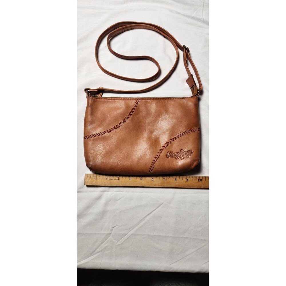 Rawlings Genuine Leather Purse Clutch Wristlet Baseball Stitch Zip Closure - Picture 10 of 11